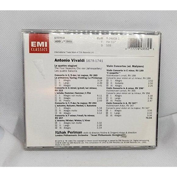 Itzhak Perlman Vivaldi The Four Seasons 3 Violin Concertos CD EMI Classics - Picture 5 of 11